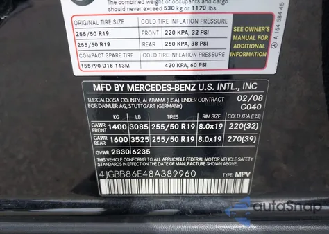2008 Mercedes-Benz Ml 350 4Matic from USA, damaged, VIN 4JGBB86E48A389960